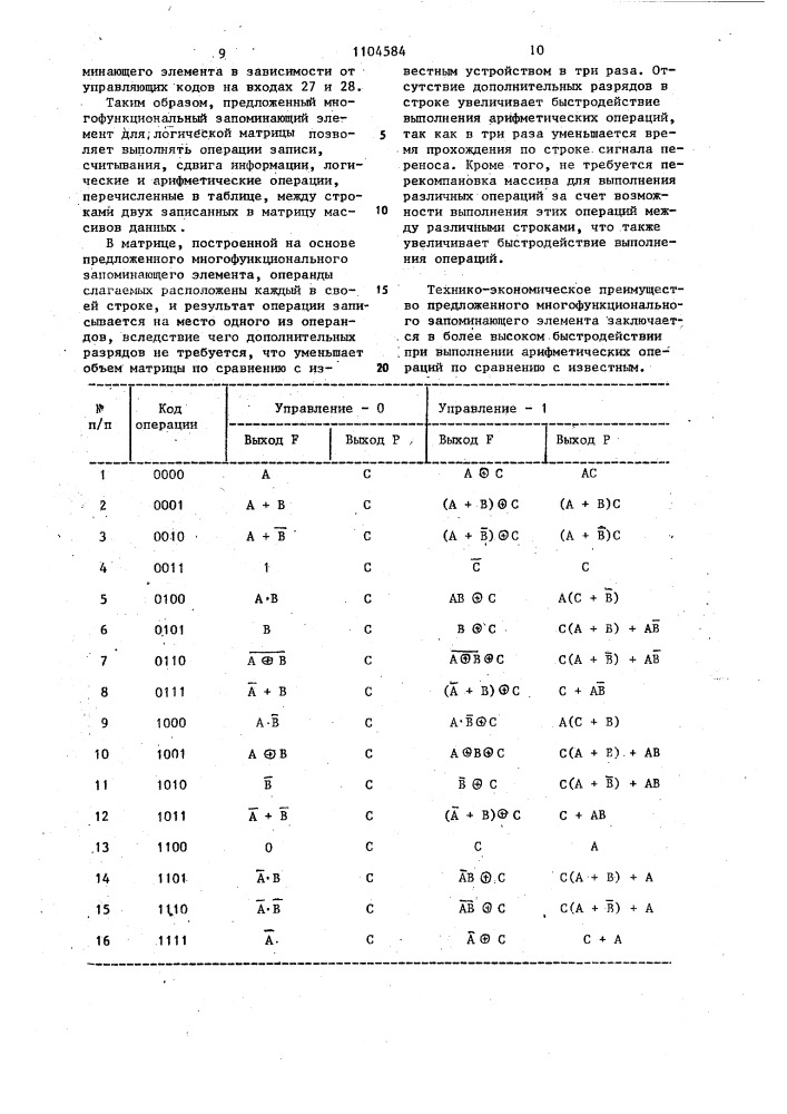 Многофункциональный запоминающий элемент для логической матрицы (патент 1104584)