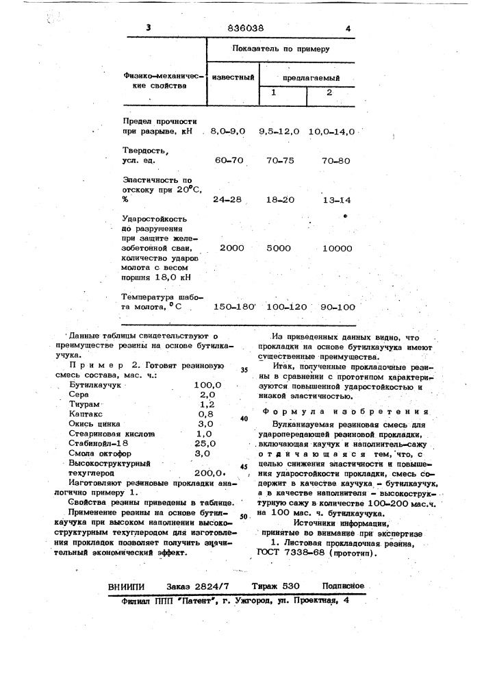 Вулканизуемая резиновая смесь (патент 836038)