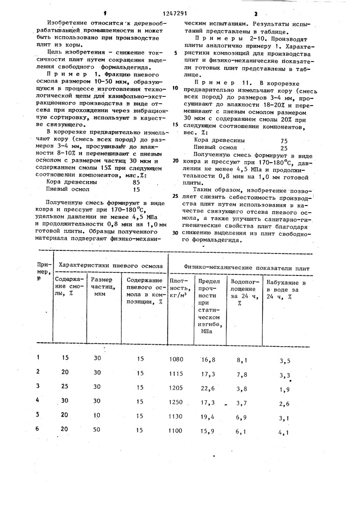 Способ производства плит из коры (патент 1247291)