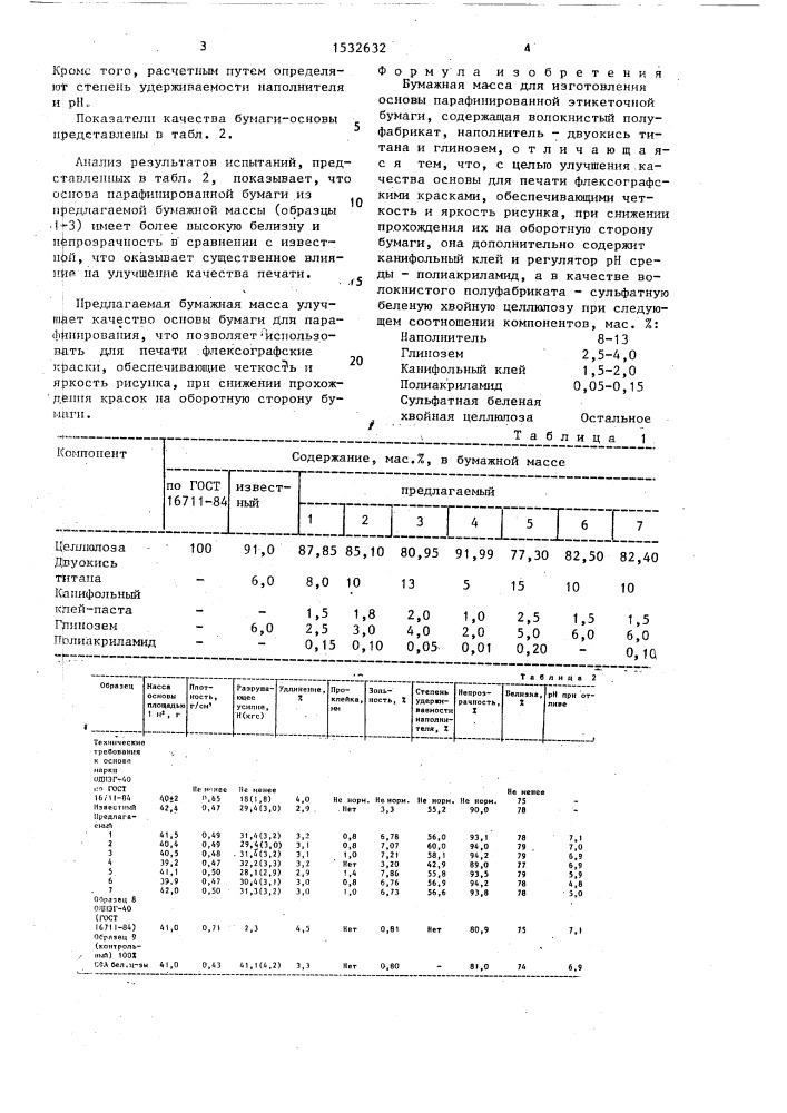 Бумажная масса для изготовления основы парафинированной этикеточной бумаги (патент 1532632)