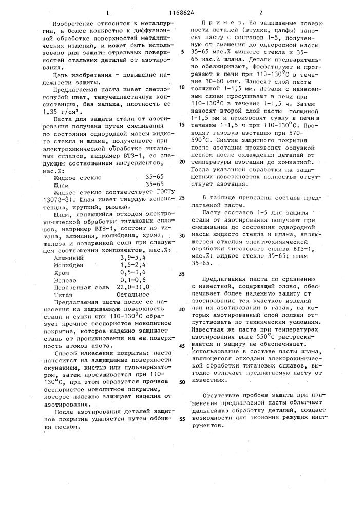 Паста для защиты стальных изделий от азотирования (патент 1168624)
