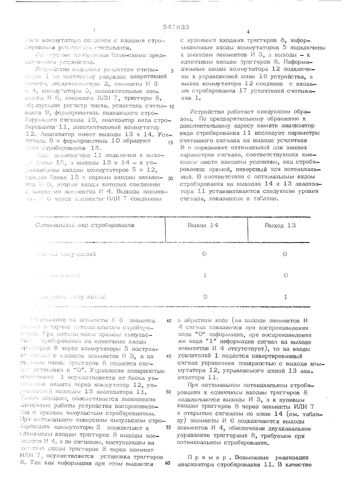 Устройство для воспроизведения информаций из оперативной памяти (патент 547833)