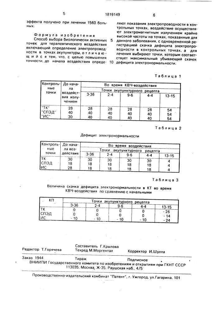 Способ выбора биологически активных точек для терапевтического воздействия (патент 1819149)