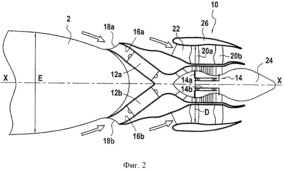 Летательный аппарат с турбореактивным двигателем с вентиляторами противоположного вращения (патент 2641955)