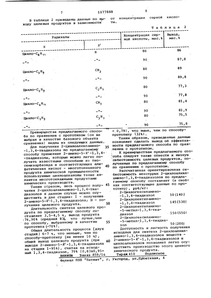 Способ получения 2-циклоалкиламино-1,3,4-тиадиазолов (патент 1077888)