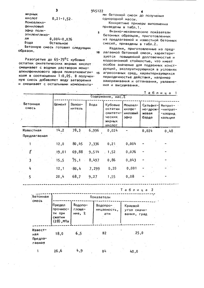 Бетонная смесь (патент 945122)