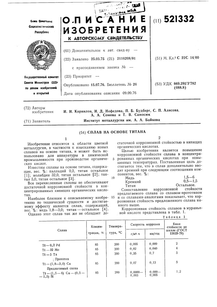 Сплав на основе титана (патент 521332)