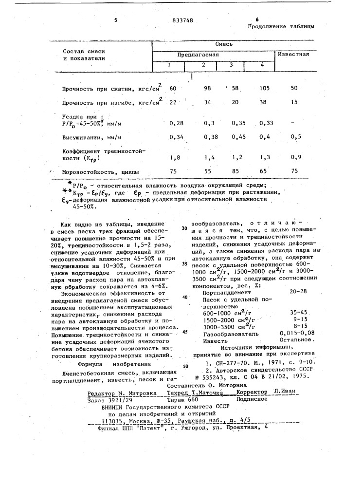 Ячеистобетонная смесь (патент 833748)