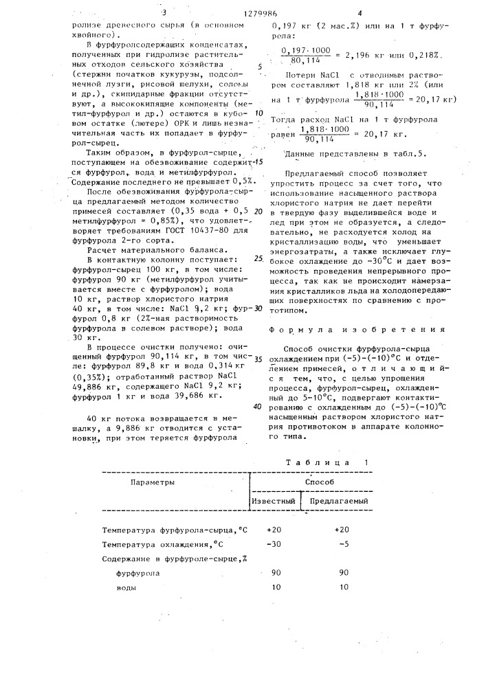 Способ очистки фурфурола-сырца (патент 1279986)