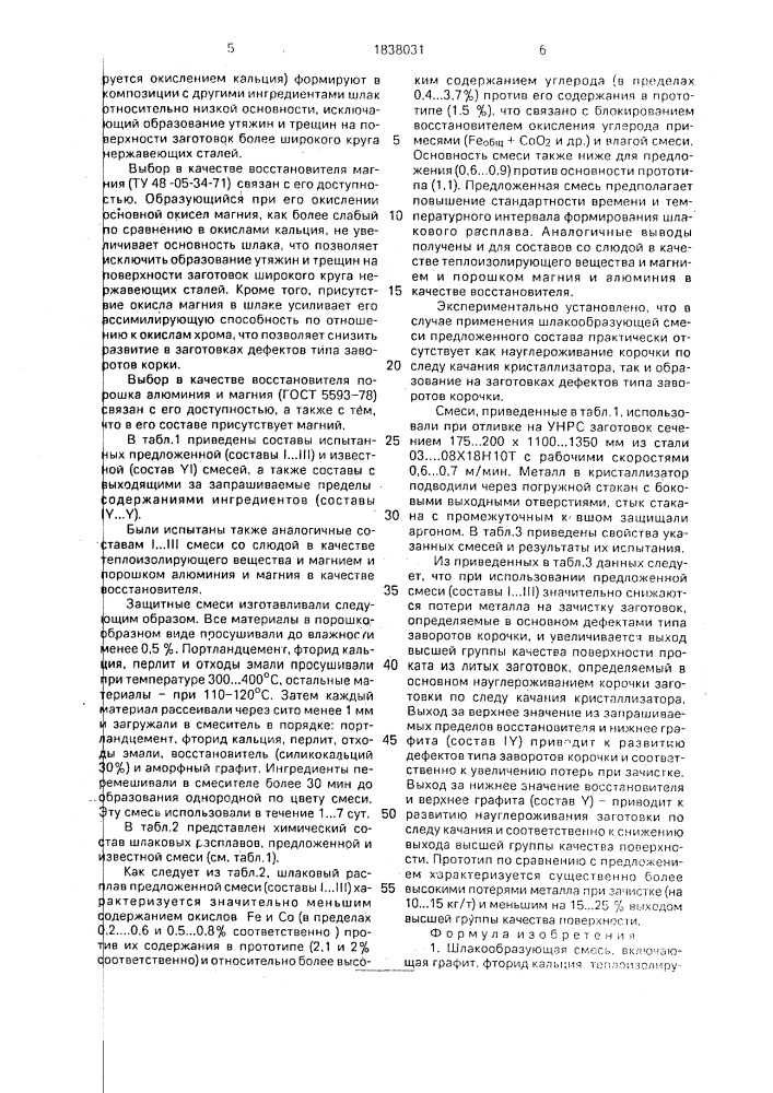 Шлакообразующая смесь (патент 1838031)