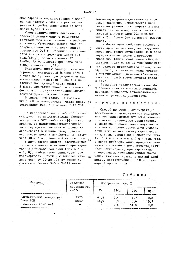 Способ получения агломерата (патент 1640185)