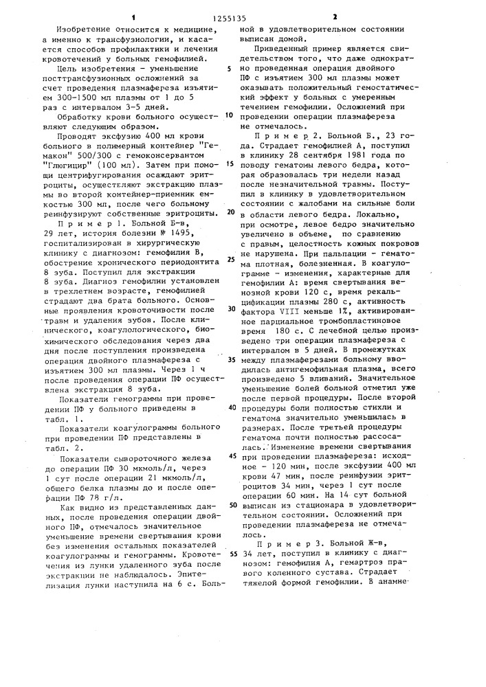 Способ профилактики и лечения кровотечений у больных гемофилией (патент 1255135)
