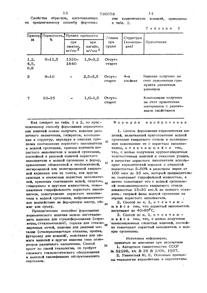 Способ формования керамических изделий (патент 730658)