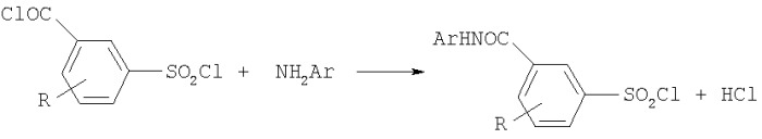 Способ получения 3-хлорсульфонилбензамидов из бензойных кислот (патент 2343144)