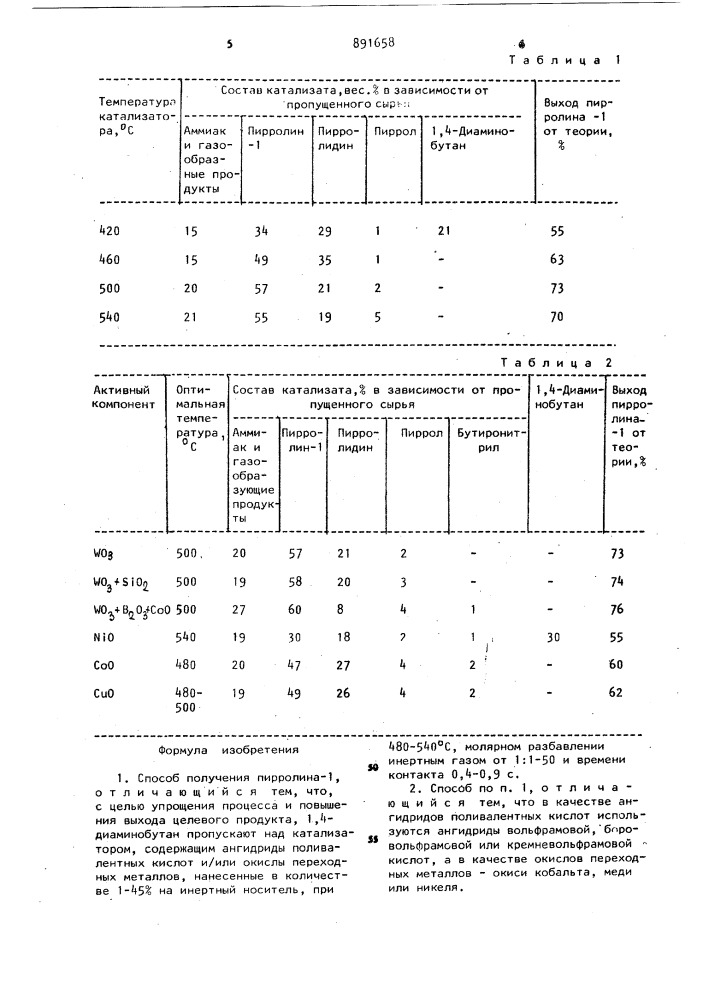 Способ получения пирролина-1 (патент 891658)