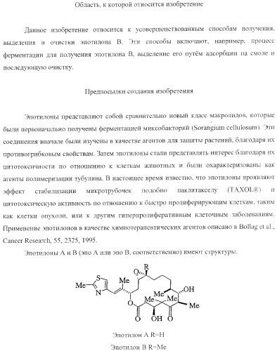 Способы получения, выделения и очистки эпотилона b и рентгеноструктурные кристаллические структуры эпотилона в (патент 2368661)