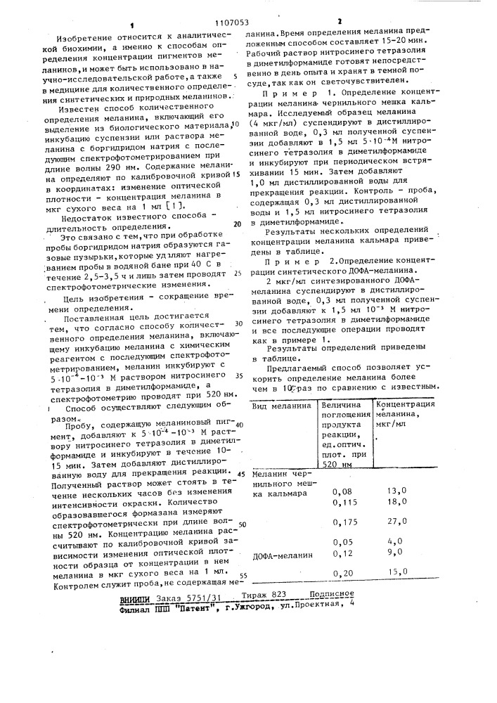 Способ количественного определения меланина (патент 1107053)