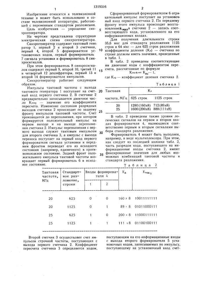 Синхрогенератор (патент 1319316)