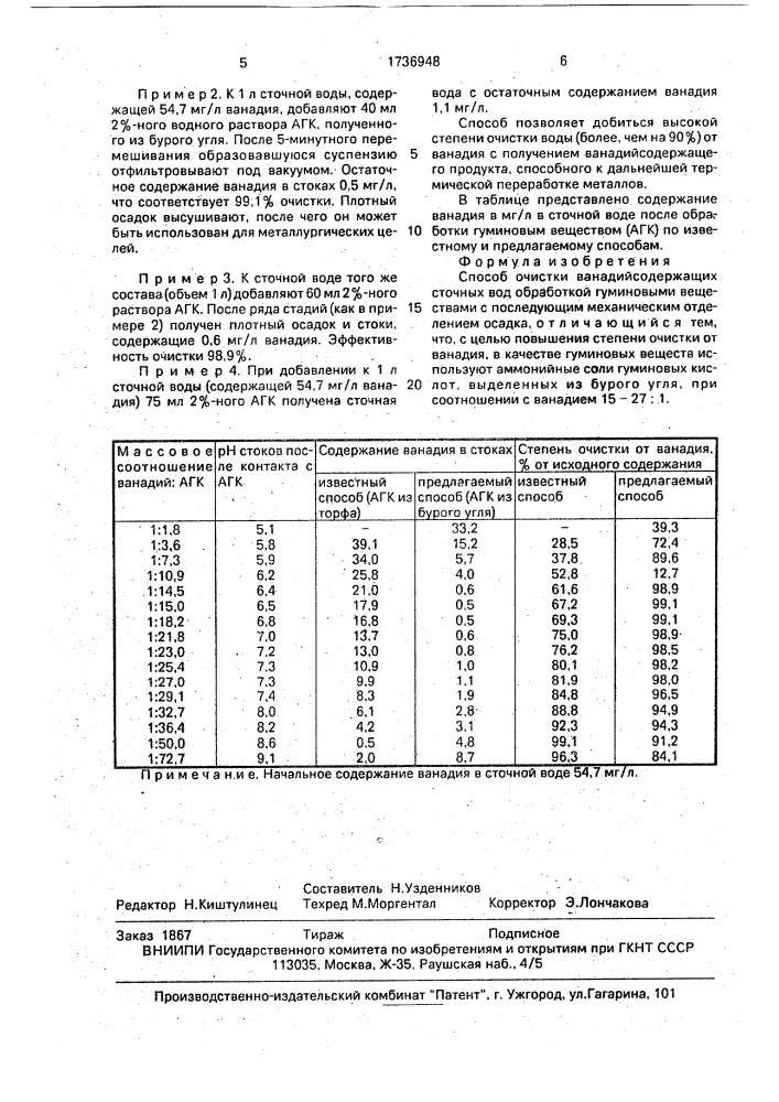 Способ очистки ванадийсодержащих сточных вод (патент 1736948)
