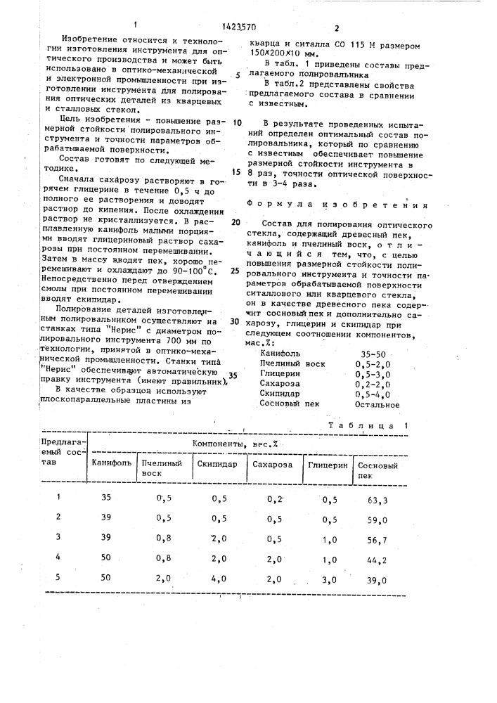 Состав для полирования оптического стекла (патент 1423570)