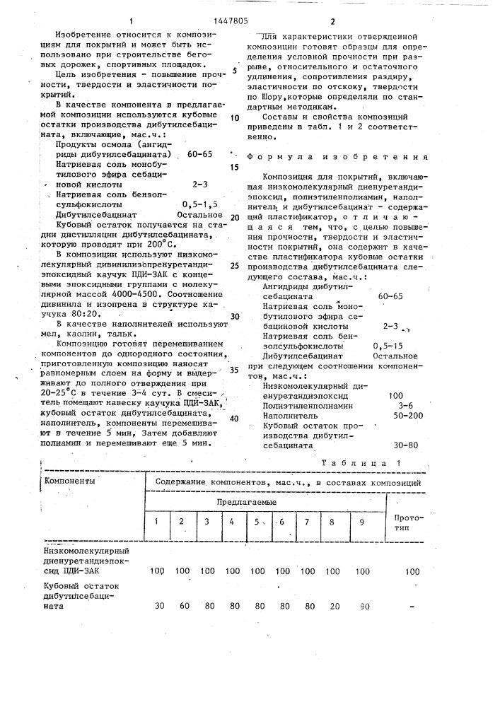 Композиция для покрытий (патент 1447805)