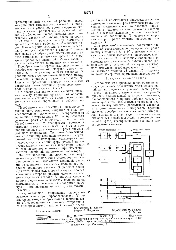 Устройство для привязки шкал времени часов (патент 322758)