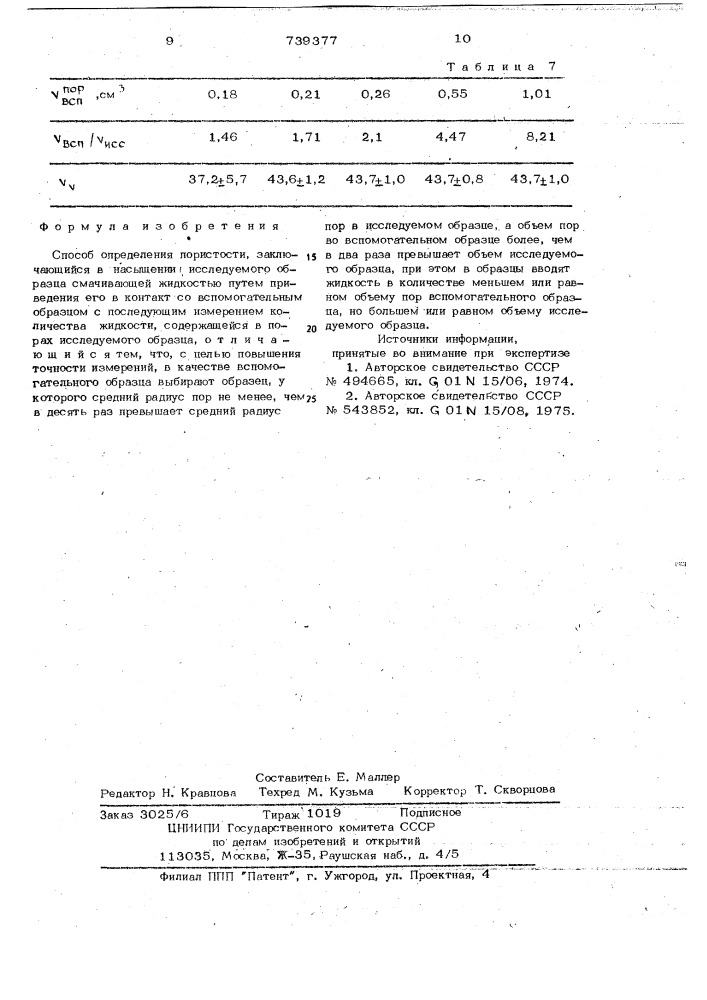 Способ определения пористости (патент 739377)