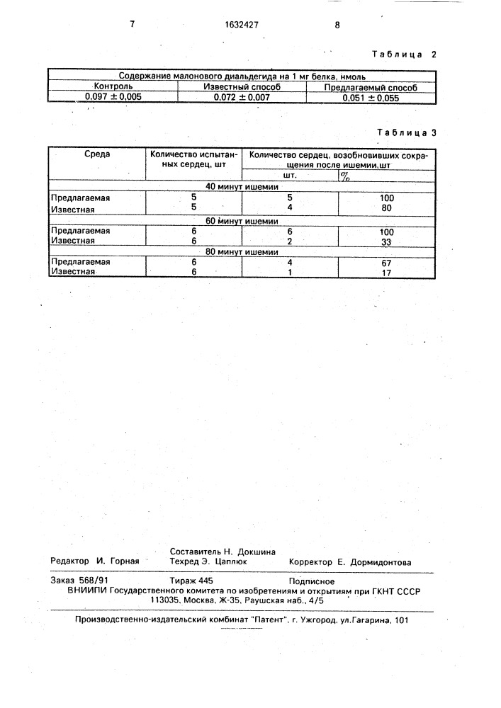 Среда для предотвращения ишемического повреждения тканей при трансплантации органов (патент 1632427)