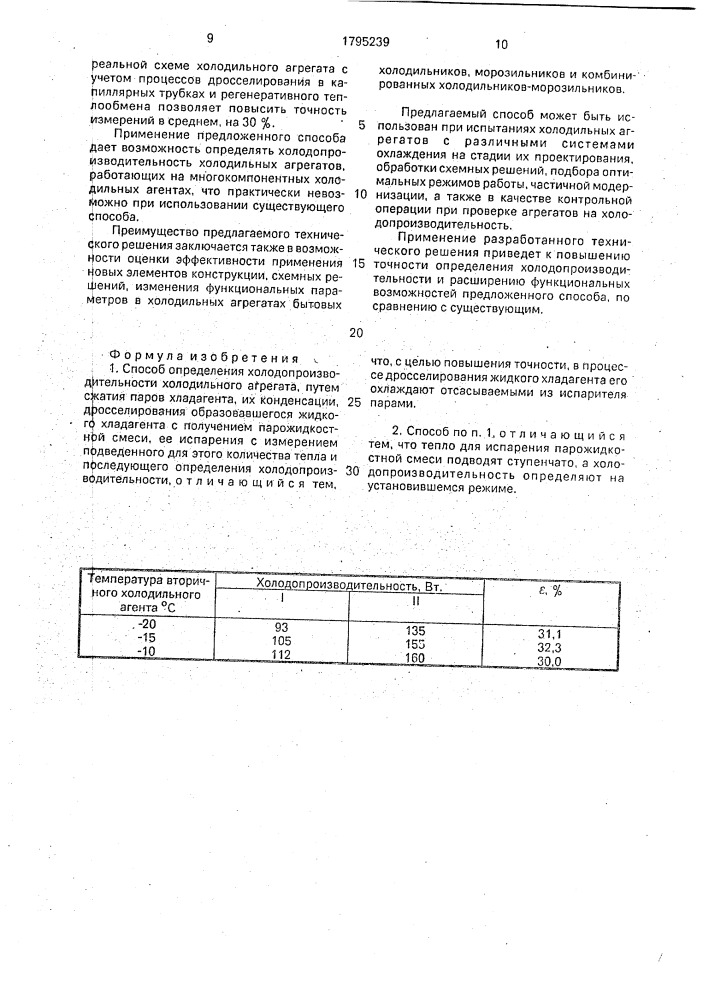 Способ определения холодопроизводительности холодильного агрегата (патент 1795239)