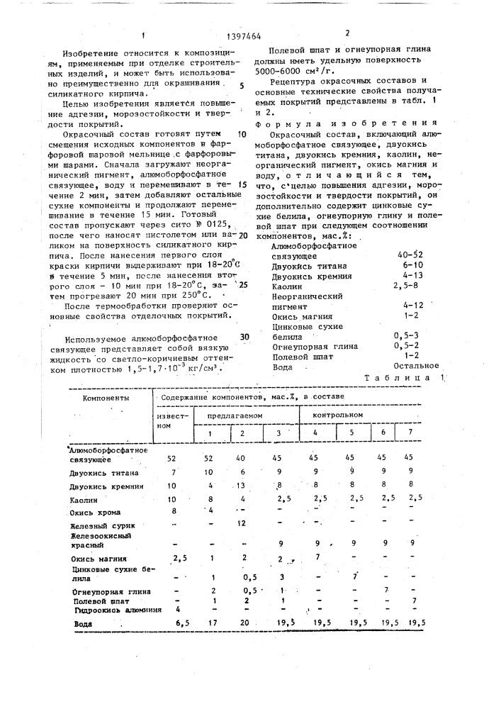 Окрасочный состав (патент 1397464)