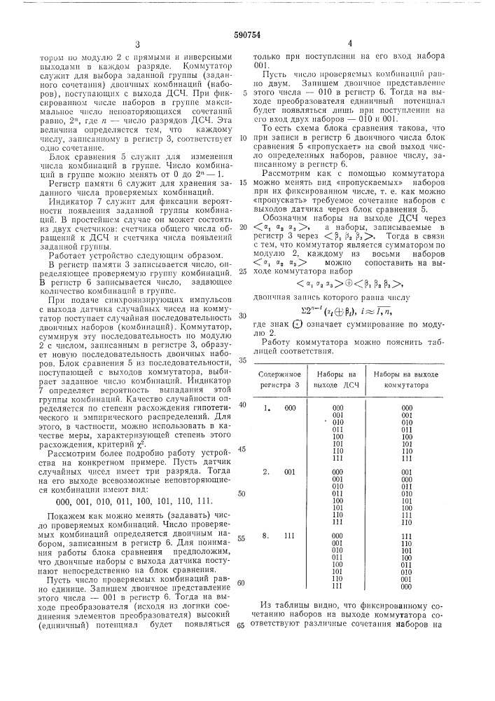 Устройство для анализа вероятностных характеристик датчика случайных чисел (патент 590754)