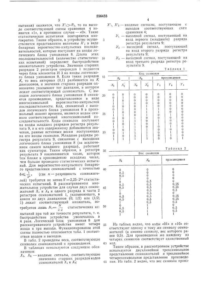 Множительное устройство (патент 556433)