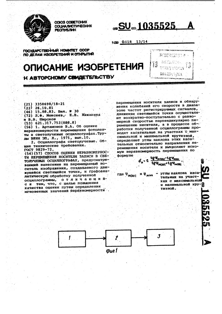 Способ оценки неравномерности перемещения носителя записи в светолучевых осциллографах (патент 1035525)