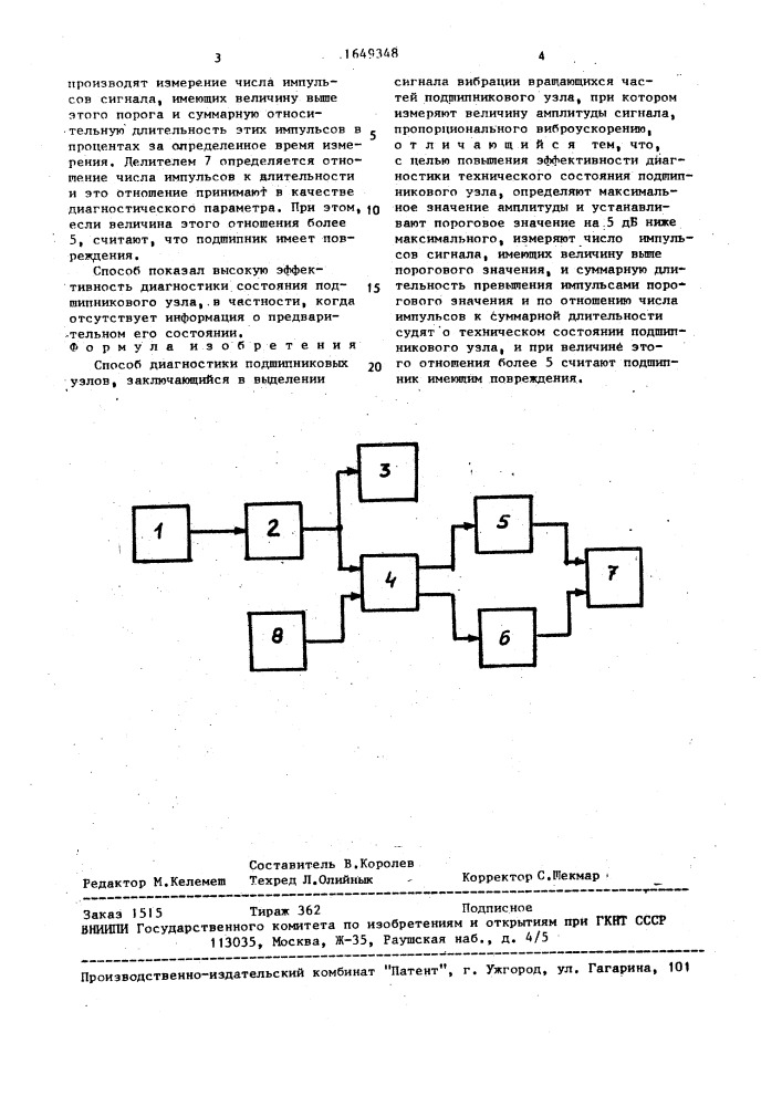 Способ диагностики подшипниковых узлов (патент 1649348)