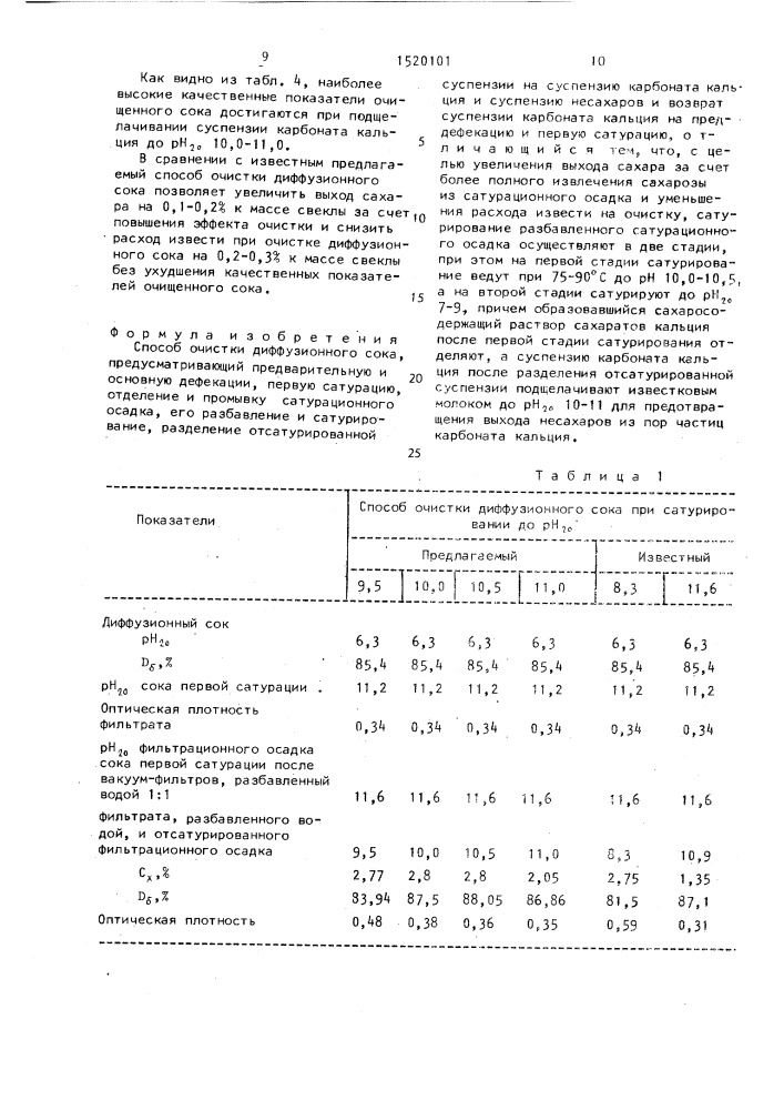 Способ очистки диффузионного сока (патент 1520101)