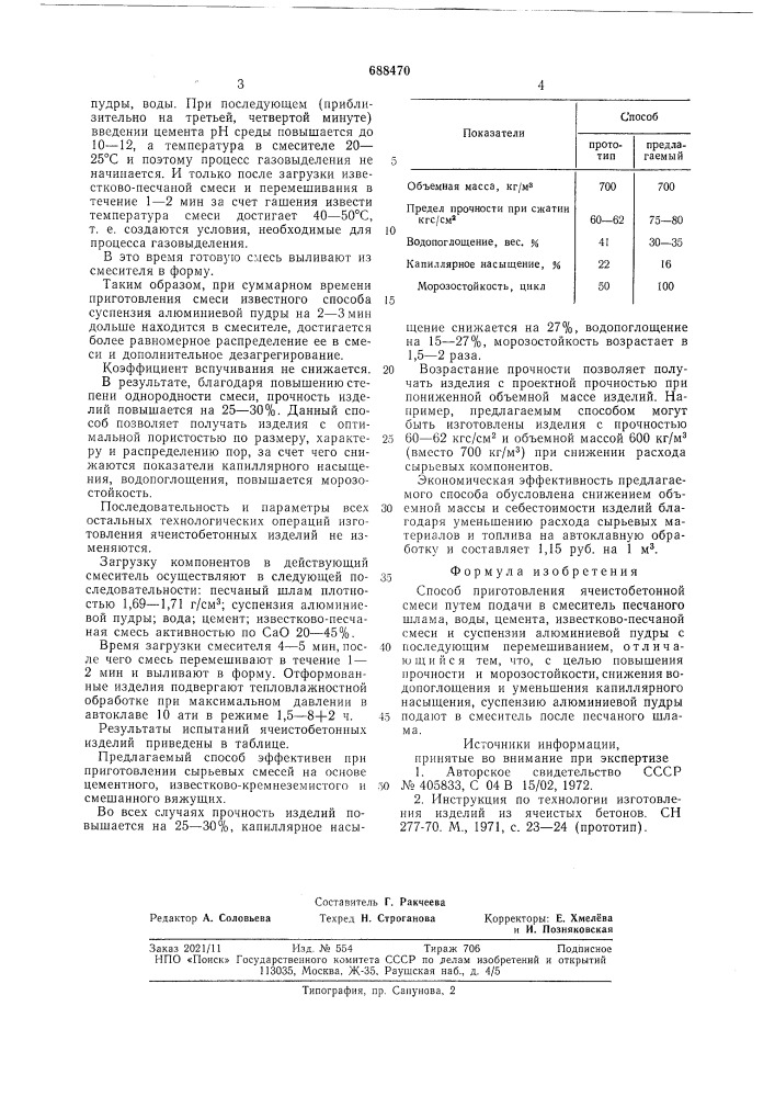 Способ приготовления ячеистобетонной смеси (патент 688470)