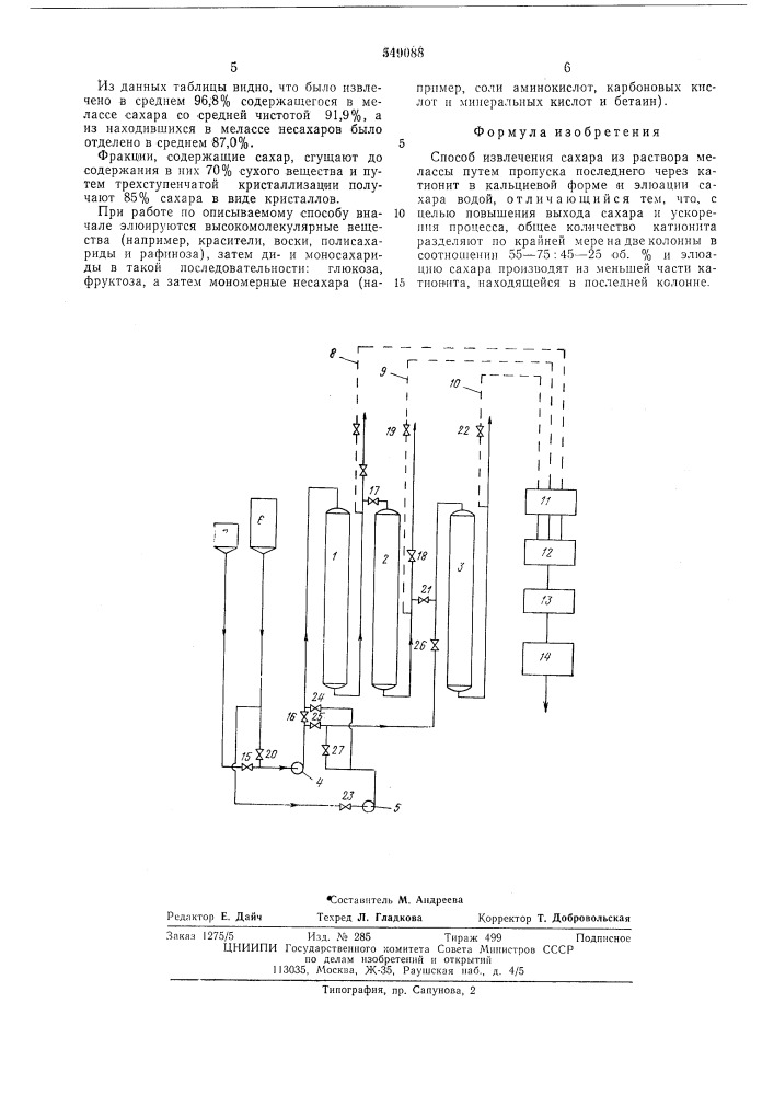 Способ извлечения сахара из раствора мелассы (патент 549088)