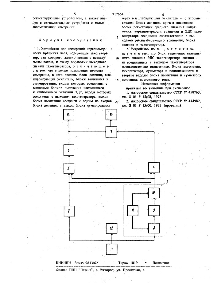 Устройство для измерения неравномерности вращения вала (патент 717664)