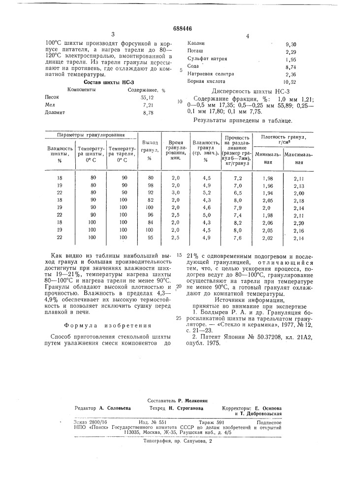 Способ приготовления стекольной шихты (патент 688446)