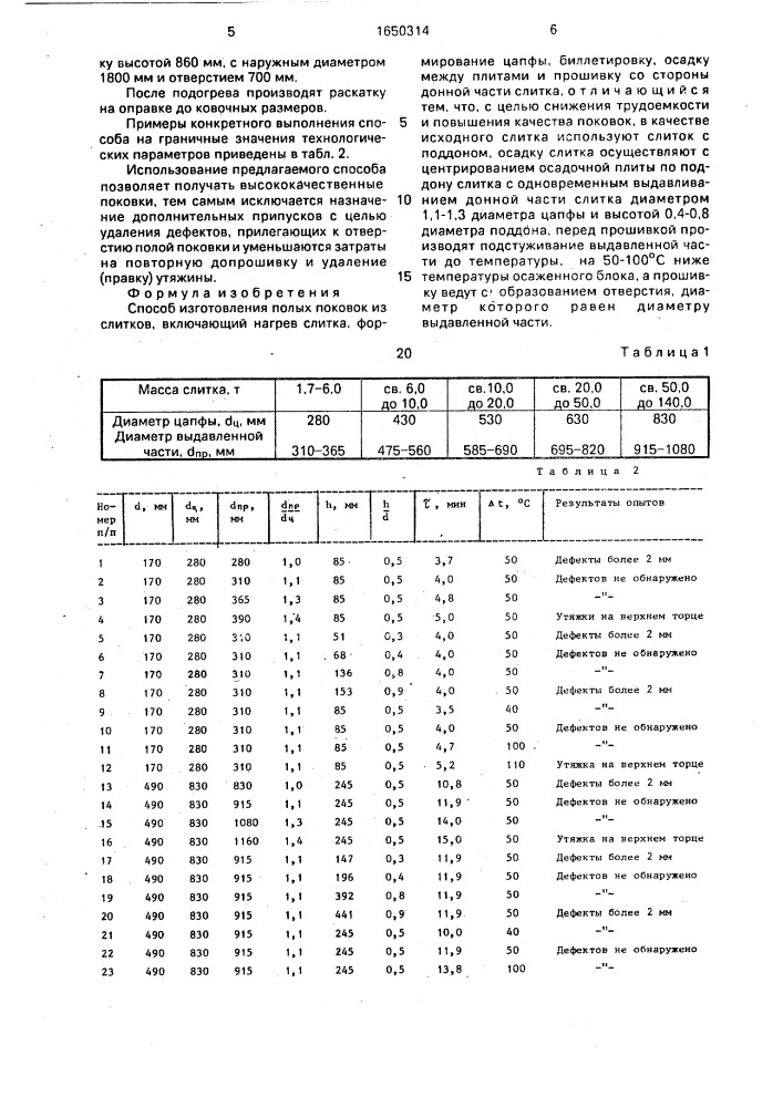 Способ изготовления полых поковок (патент 1650314)