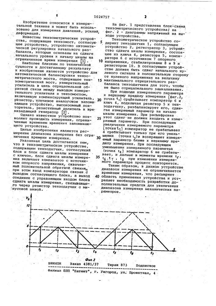 Тензометрическое устройство (патент 1024757)