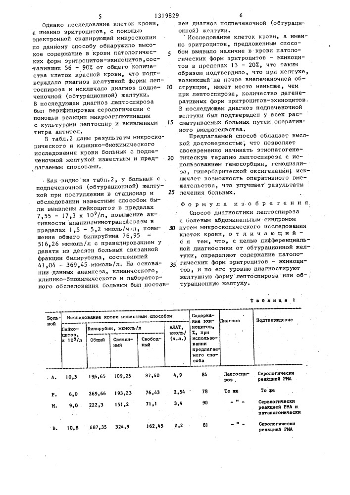 Способ диагностики лептоспироза с болевым абдоминальным синдромом (патент 1319829)