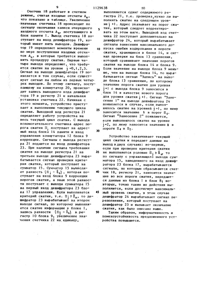 Устройство для сжатия информации (патент 1129638)