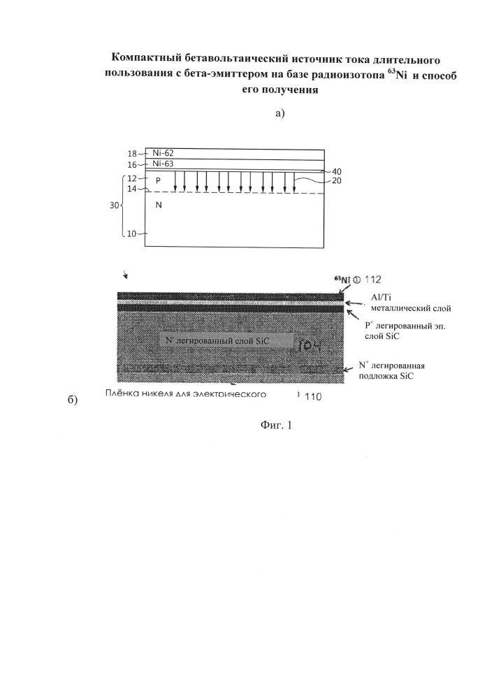Компактный бетавольтаический источник тока длительного пользования с бета-эмиттером на базе радиоизотопа 63 ni и способ его получения (патент 2641100)