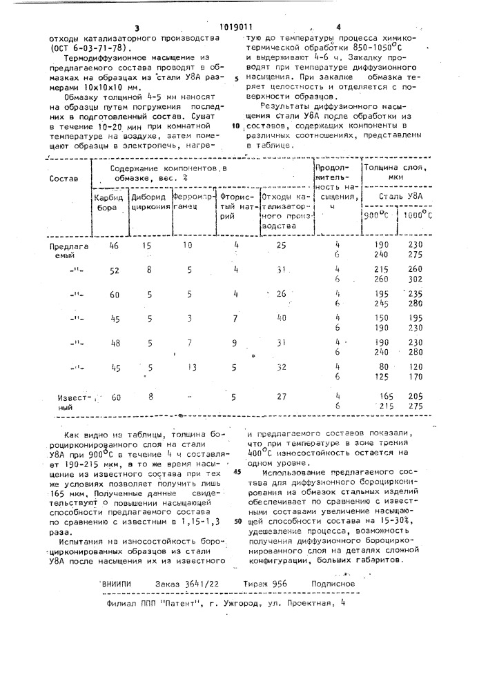 Состав для бороцирконирования стальных изделий (патент 1019011)