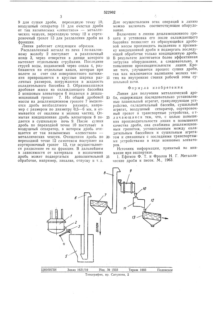 Линия для получения металлической дроби (патент 522902)