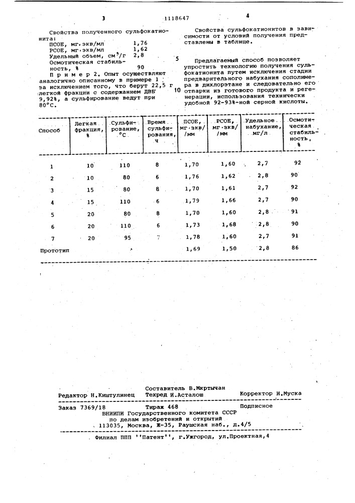 Способ получения сульфокатионита (патент 1118647)