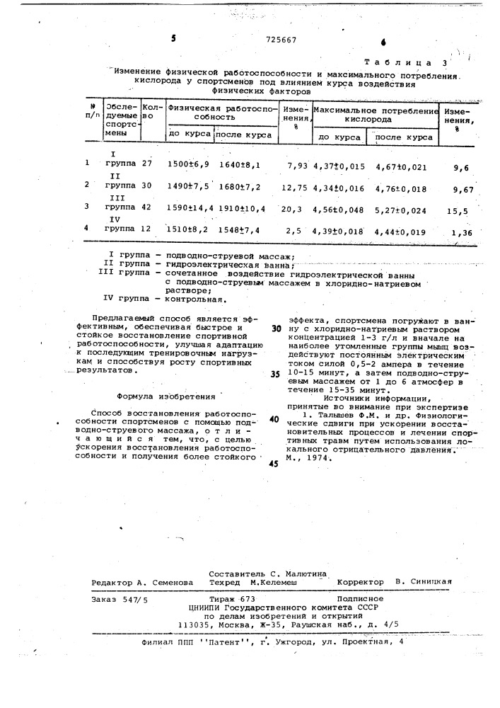 Способ восстановления работоспособности спортсменов (патент 725667)
