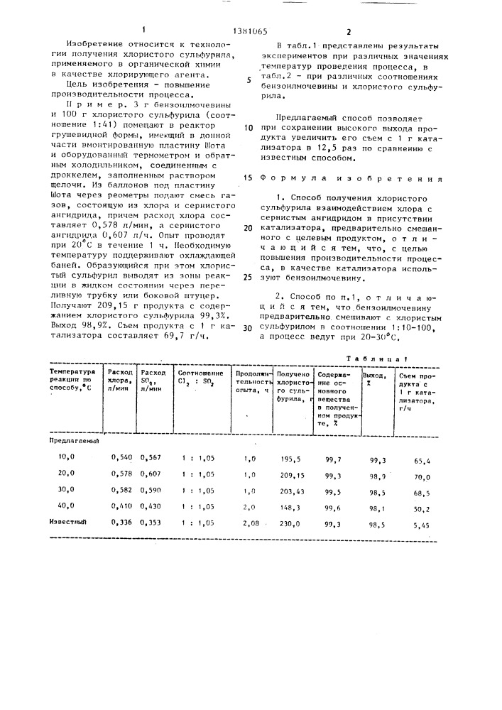 Способ получения хлористого сульфурила (патент 1381065)