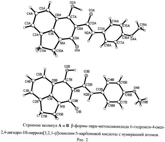 Кристаллическая модификация пара-метоксианилида 6-гидрокси-4-оксо-2,4-дигидро-1н-пирроло[3,2,1-ij]хинолин-5-карбоновой кислоты (патент 2480468)